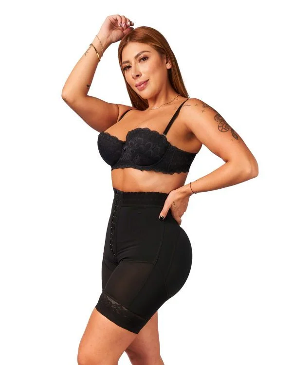 FAJA SHORT TIPO RELOJ DE ARENA CON ABROCHADURA NEGRO - Imagen 5