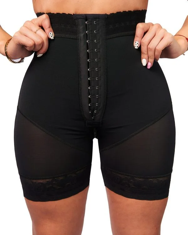 FAJA SHORT TIPO RELOJ DE ARENA CON ABROCHADURA NEGRO - Imagen 3