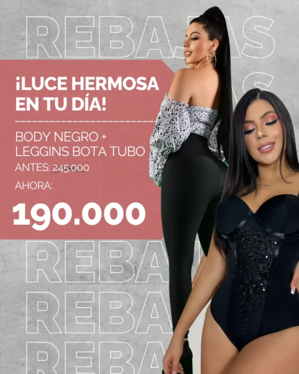 Body negro+Leggins bota tubo $ 190.000